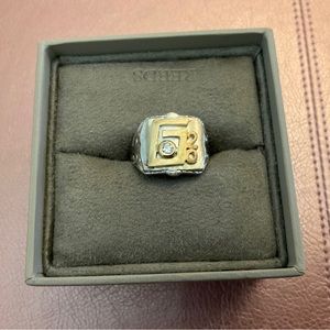 14K G20 Summit Bezel Diamond on Sterling Silver Signet Ring